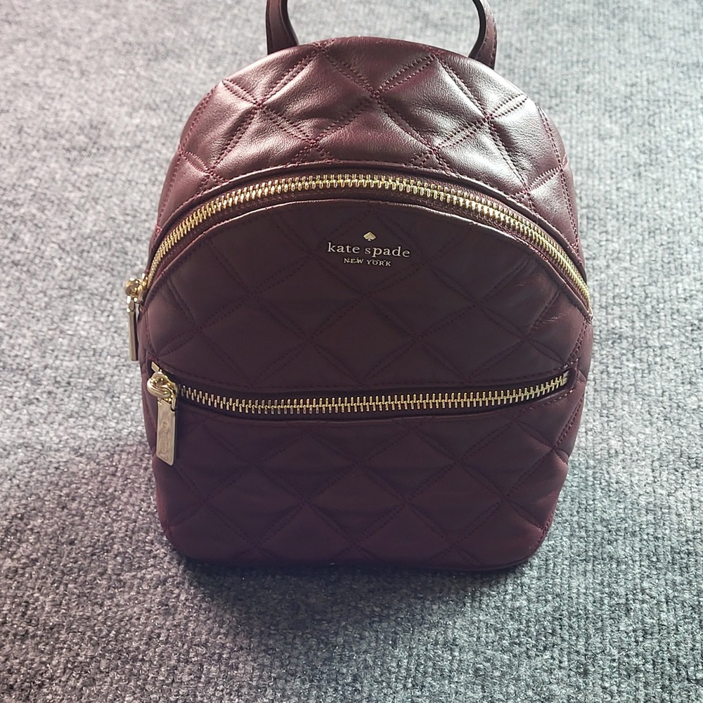 Kate Spade Natalia Mini Convertible Backpack Cherrywood Quilted Leather - Picture 8 of 13